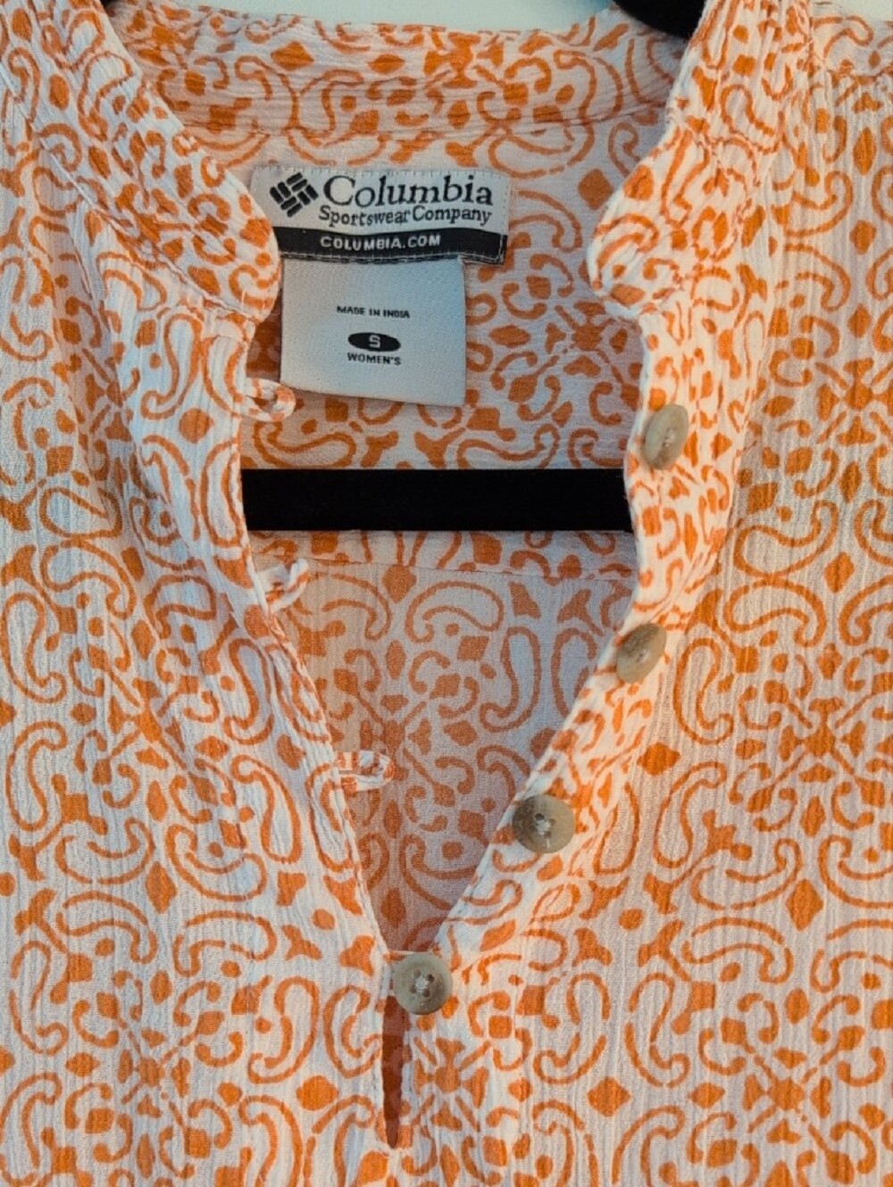 Columbia Women's Orange-White Patterned 3/4 Sleeve Gauzy Top